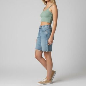Out From Under Urban Outfitters Green Ribbed Crop Tank Raw Edge Stretchy XS/S